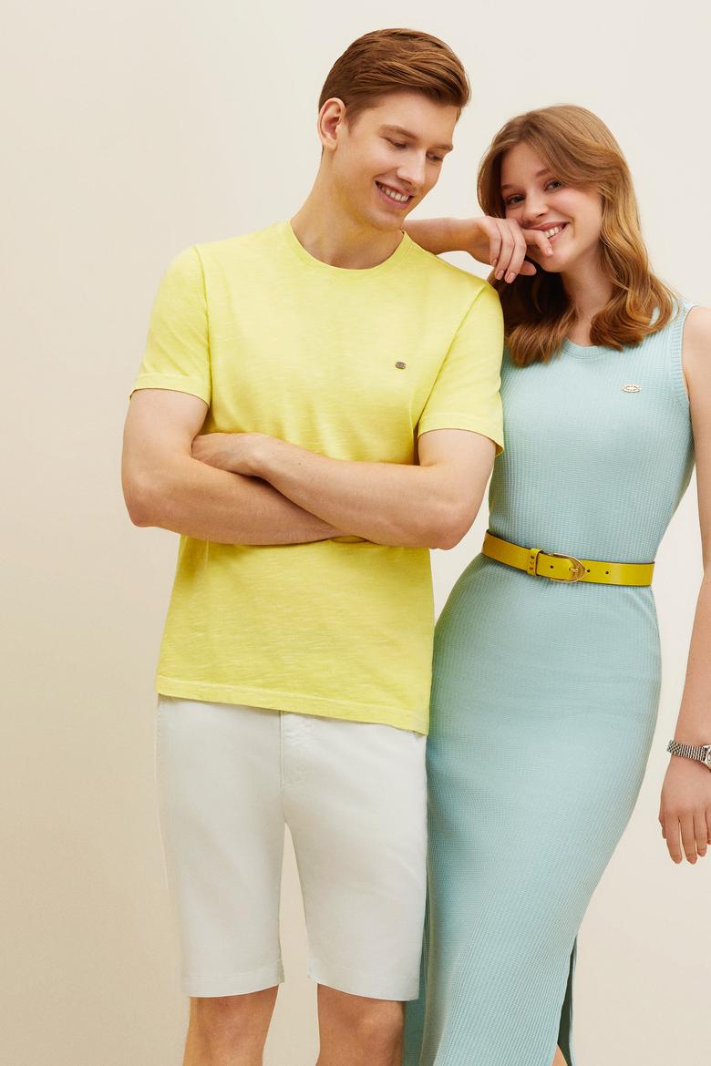 Erkek Neon Sarı Basic Tişört - 50263476108