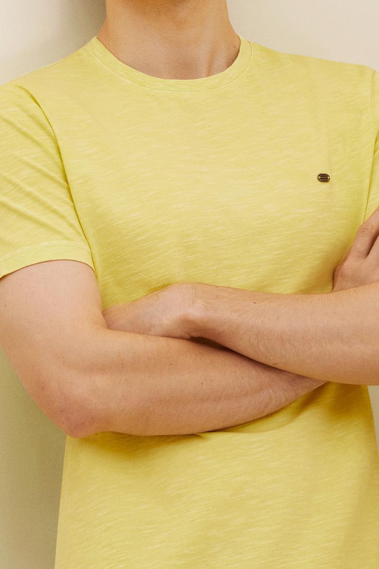 Erkek Neon Sarı Basic Tişört - 50263476108