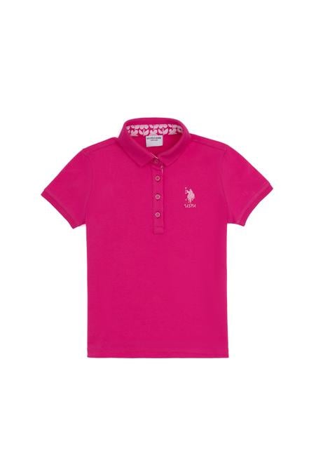 Kız Çocuk Fuşya Polo Yaka Basic Tişört