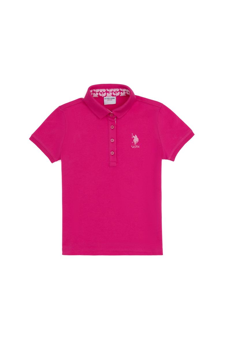 Kız Çocuk Fuşya Polo Yaka Basic Tişört - 50283286161