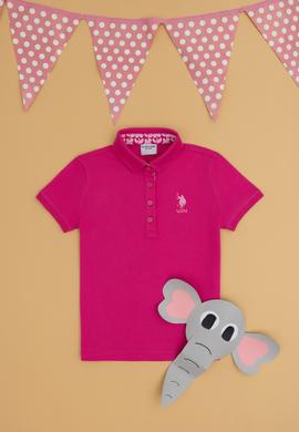 Kız Çocuk Fuşya Polo Yaka Basic Tişört - 50283286161