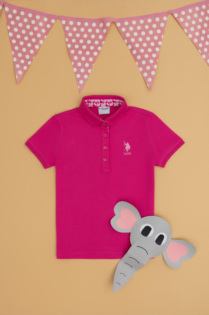 Kız Çocuk Fuşya Polo Yaka Basic Tişört