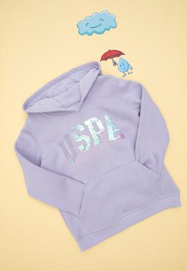 Kız Çocuk Lila Kapüşonlu Basic Sweatshirt - 50292512114