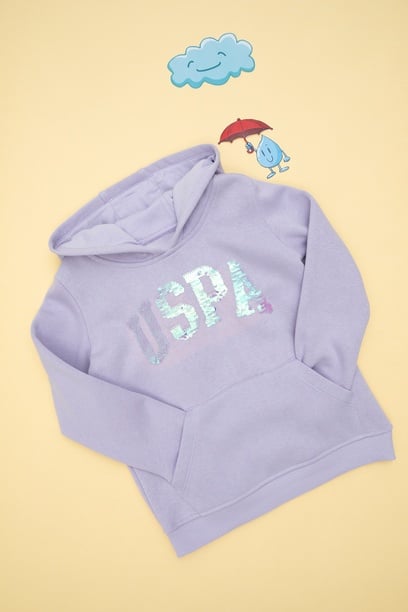 Kız Çocuk Lila Kapüşonlu Basic Sweatshirt