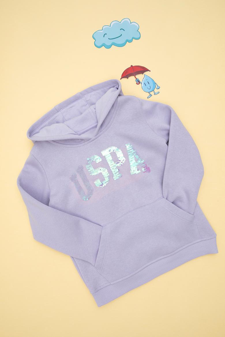 Kız Çocuk Lila Kapüşonlu Basic Sweatshirt