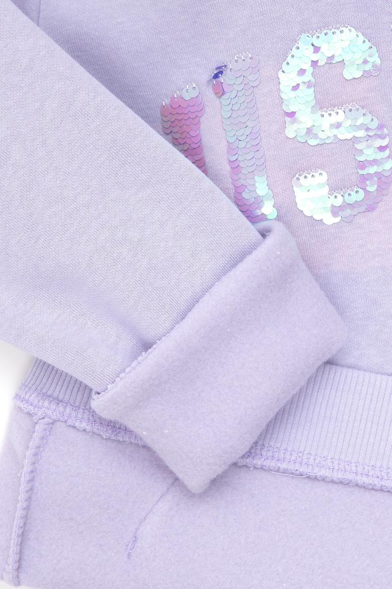 Kız Çocuk Lila Kapüşonlu Basic Sweatshirt - 50292512114