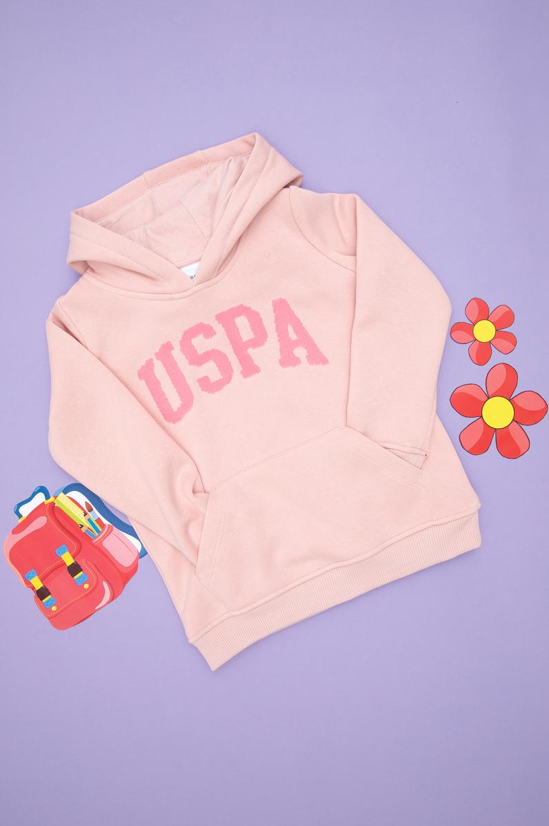 Kız Çocuk Toz Pembe Kapüşonlu Basic Sweatshirt