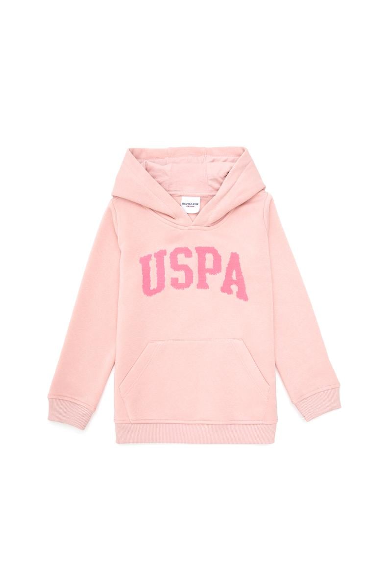 Kız Çocuk Toz Pembe Kapüşonlu Basic Sweatshirt