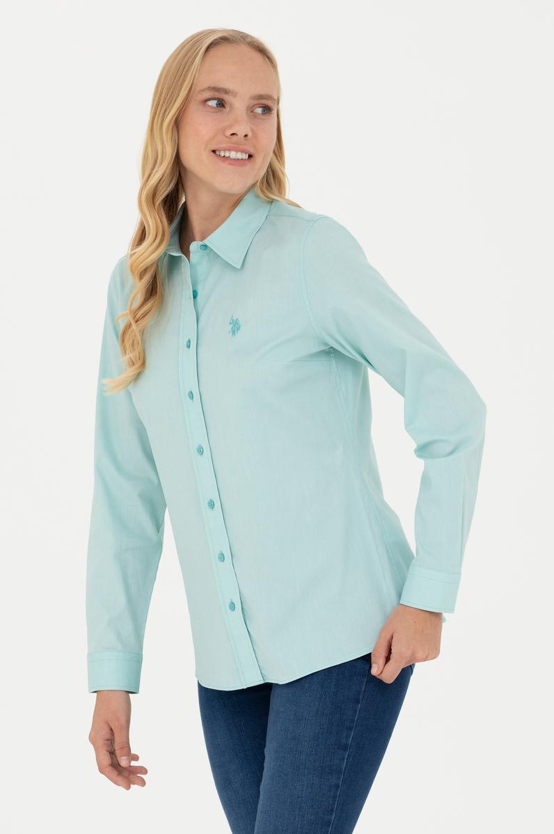 Kadın Mint Uzun Kollu Basic Gömlek