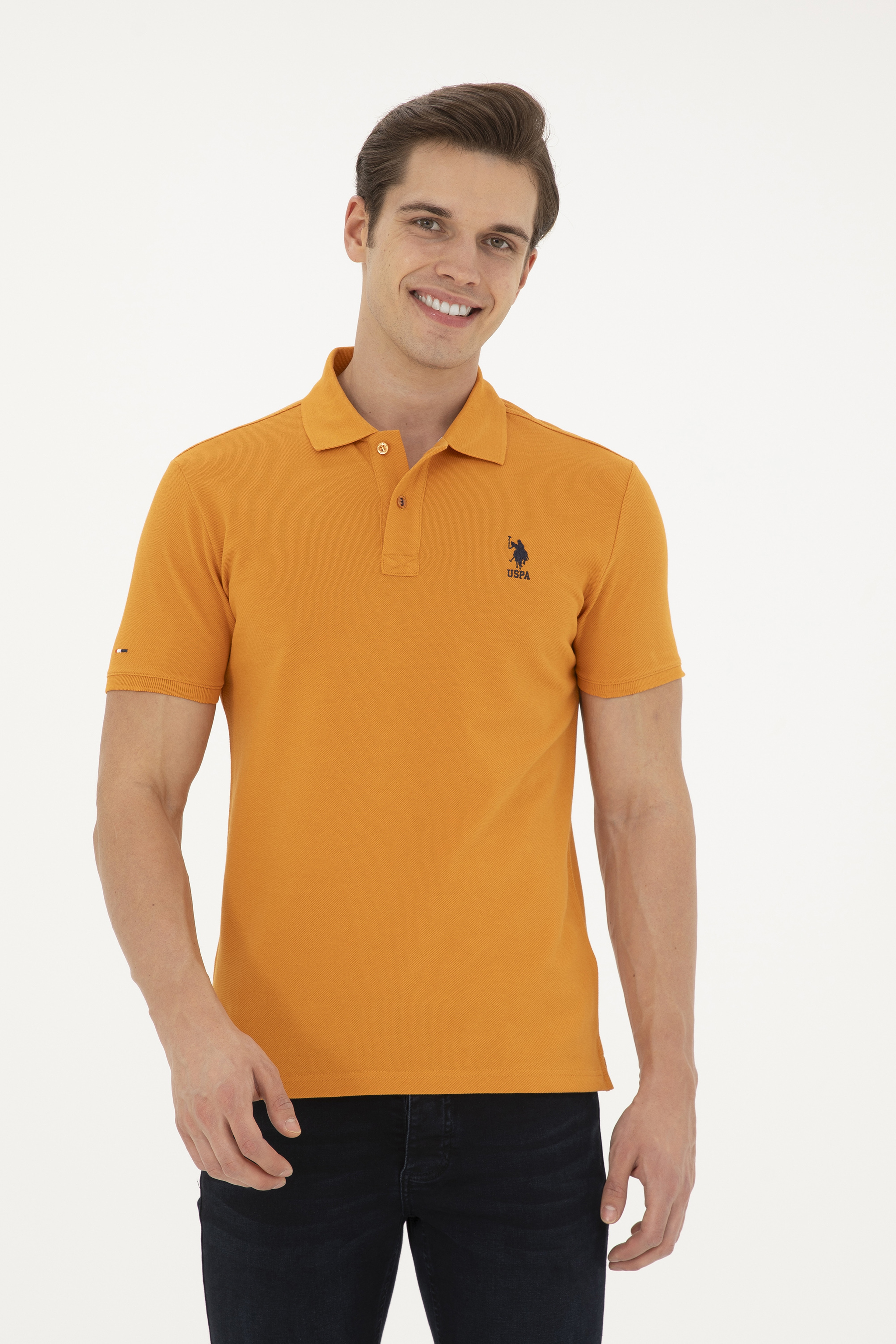 Erkek Slim Fit Polo Yaka Kiremit Basic Tişört - Image 1