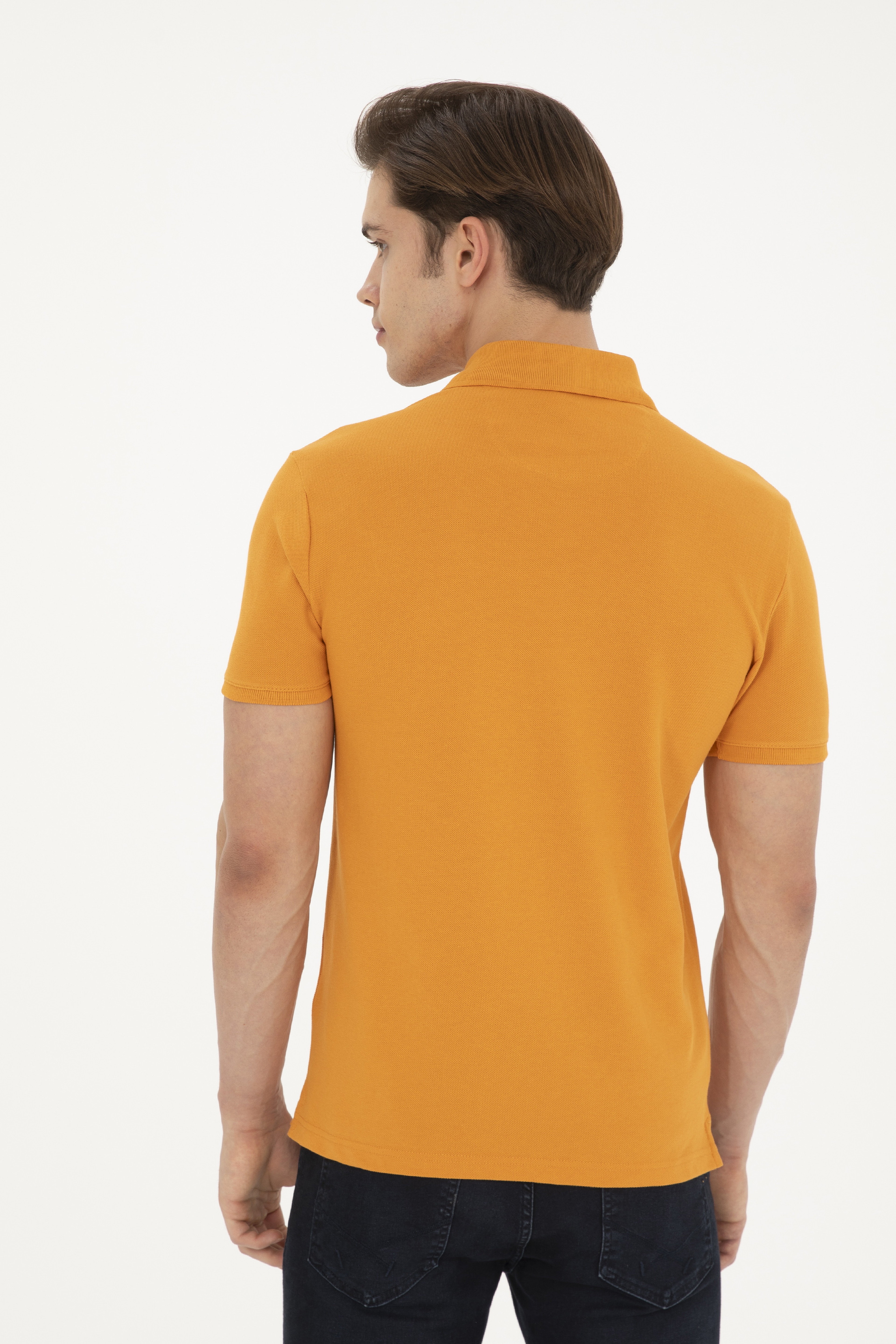 Erkek Slim Fit Polo Yaka Kiremit Basic Tişört - Image 5
