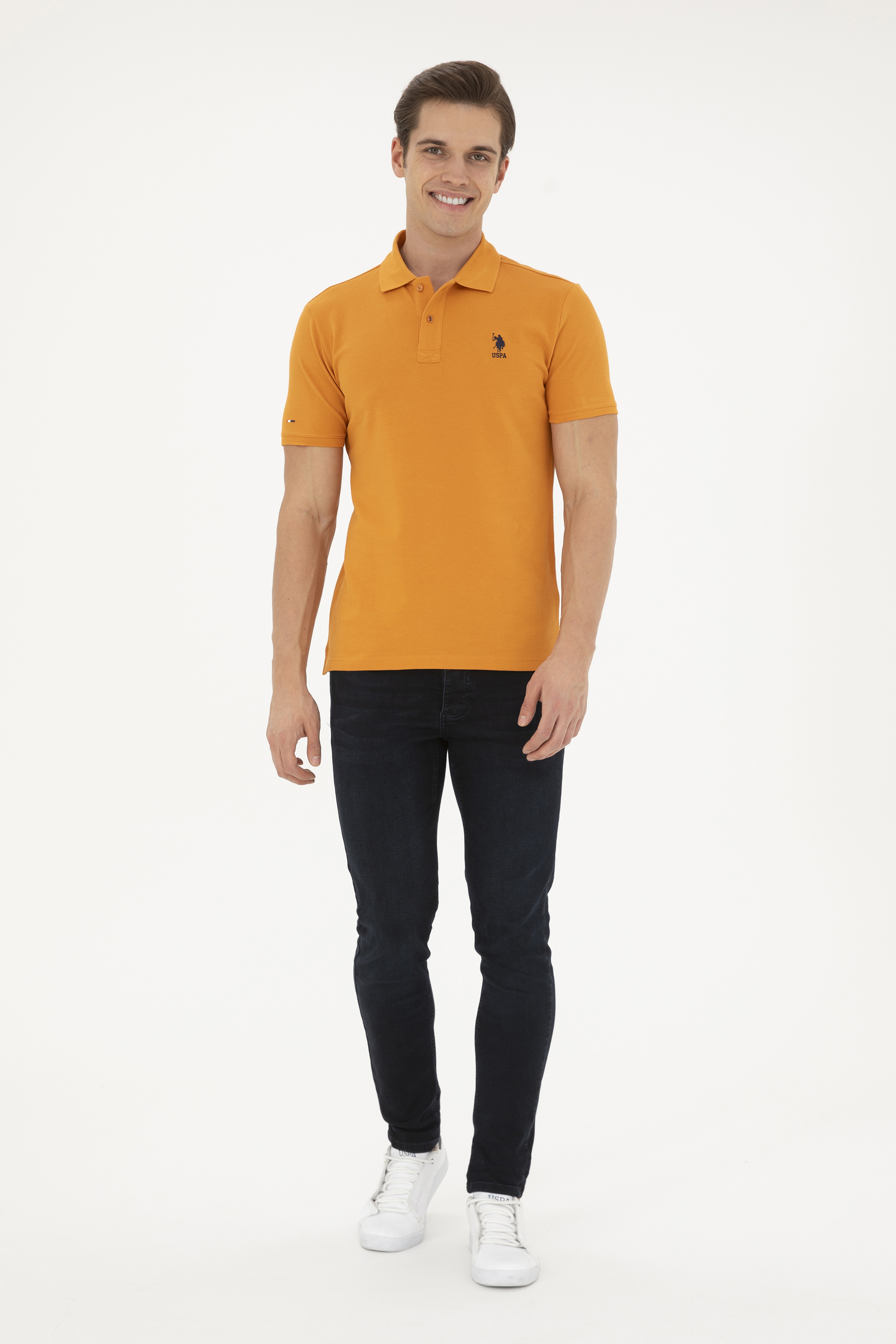 Erkek Slim Fit Polo Yaka Kiremit Basic Tişört - Image 4