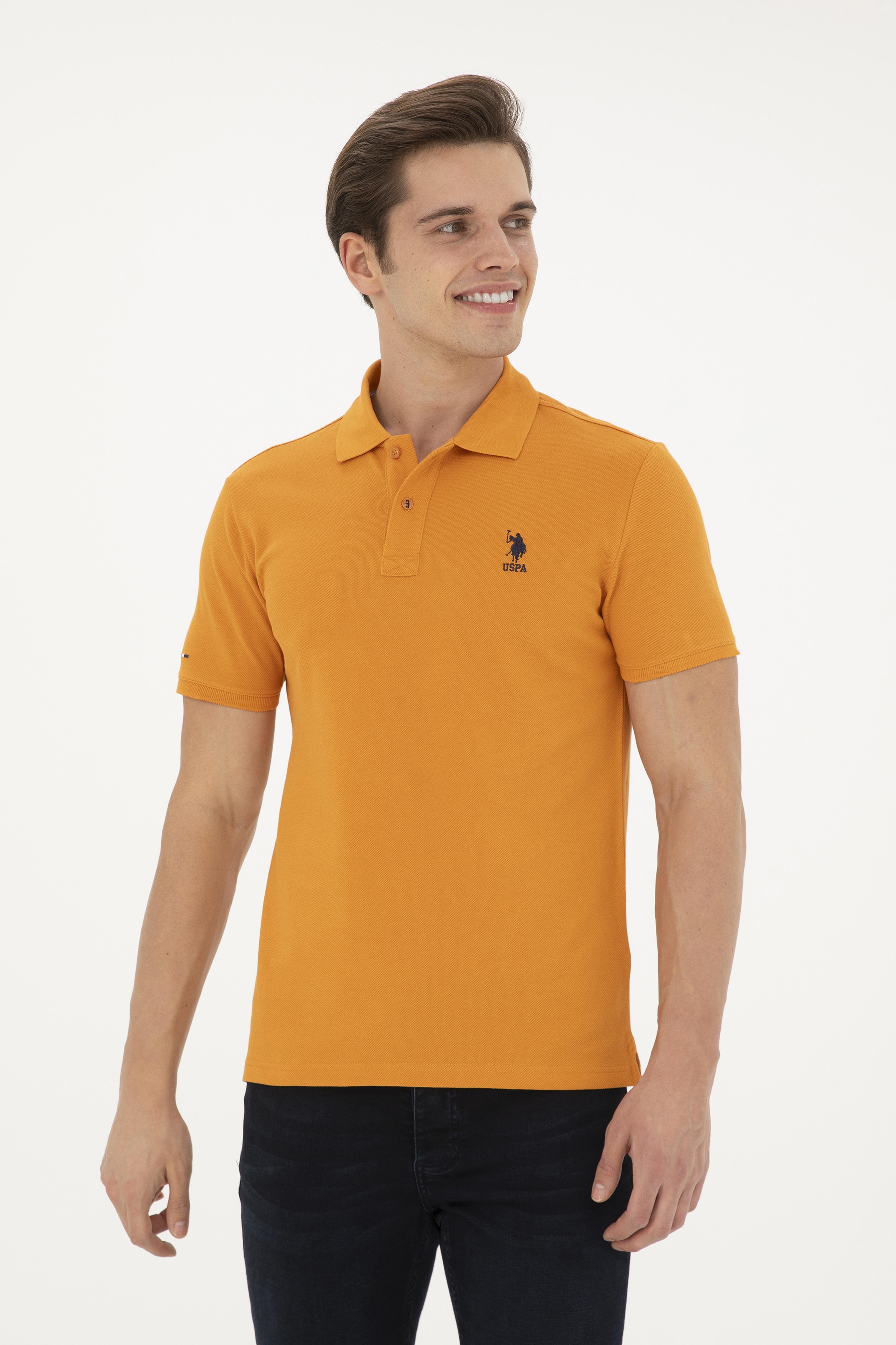 Erkek Slim Fit Polo Yaka Kiremit Basic Tişört - Image 3