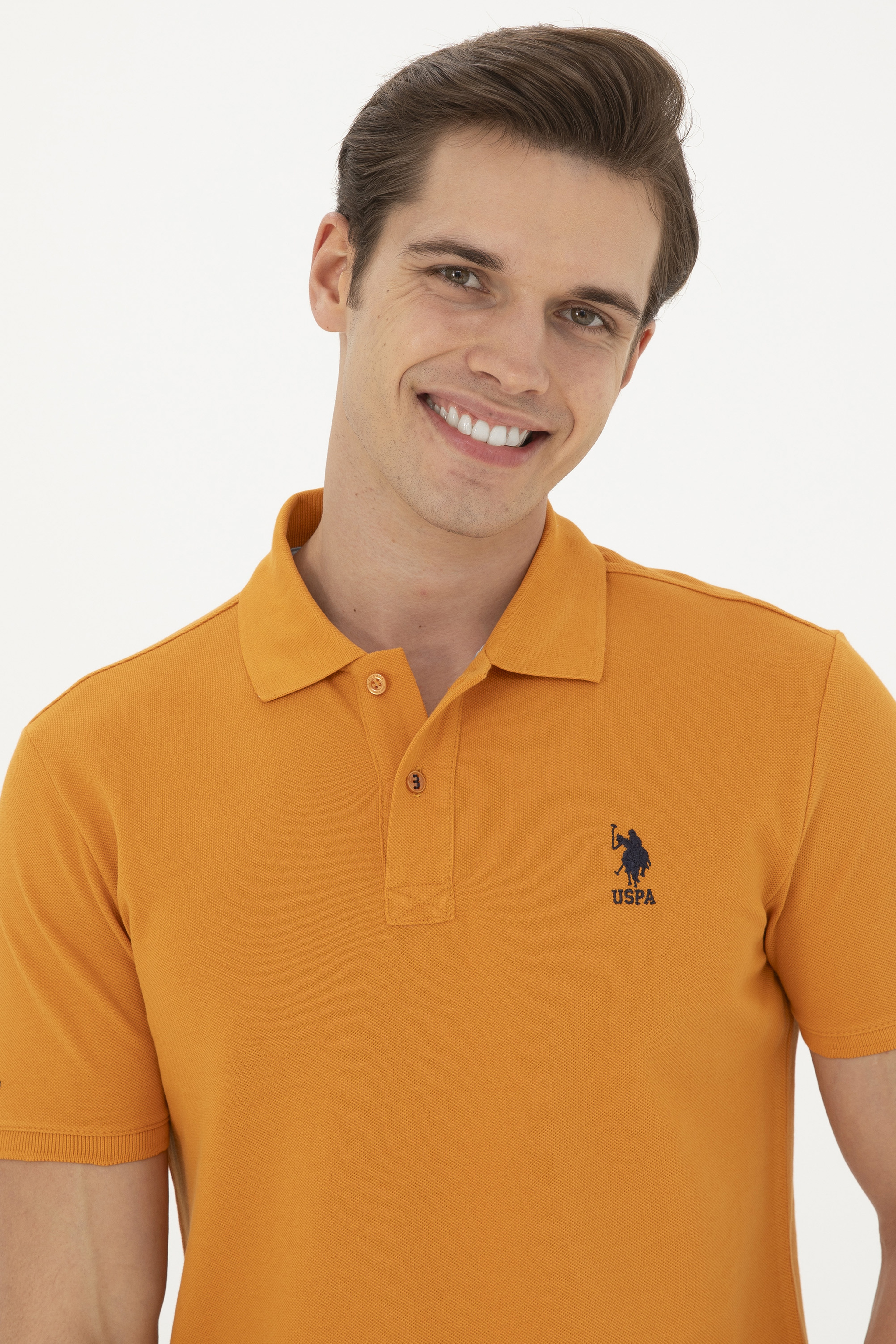 Erkek Slim Fit Polo Yaka Kiremit Basic Tişört - Image 2