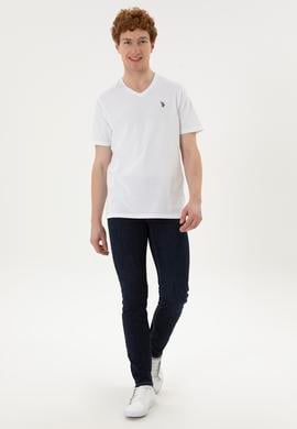 Erkek Regular Fit V Yaka Beyaz Basic Tişört - 50279617030