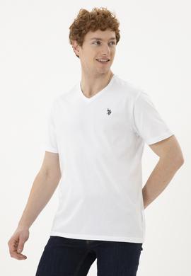 Erkek Regular Fit V Yaka Beyaz Basic Tişört - 50279617030