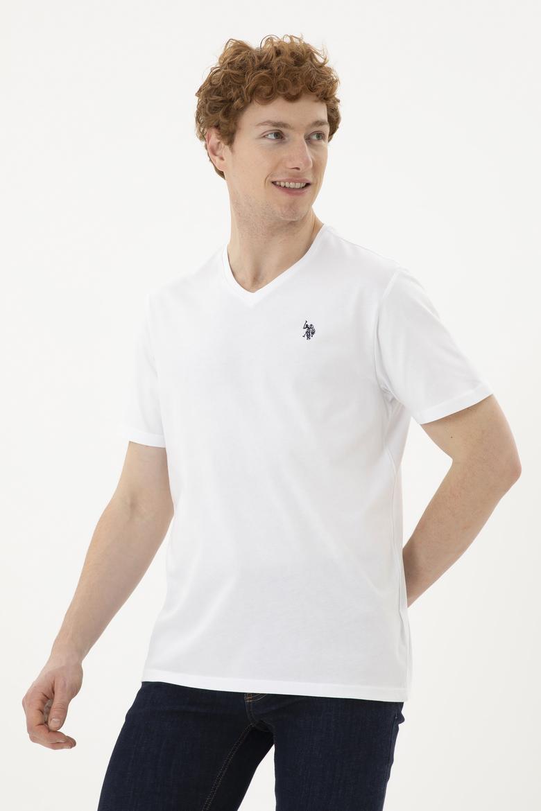Erkek Regular Fit V Yaka Beyaz Basic Tişört - 50279617030