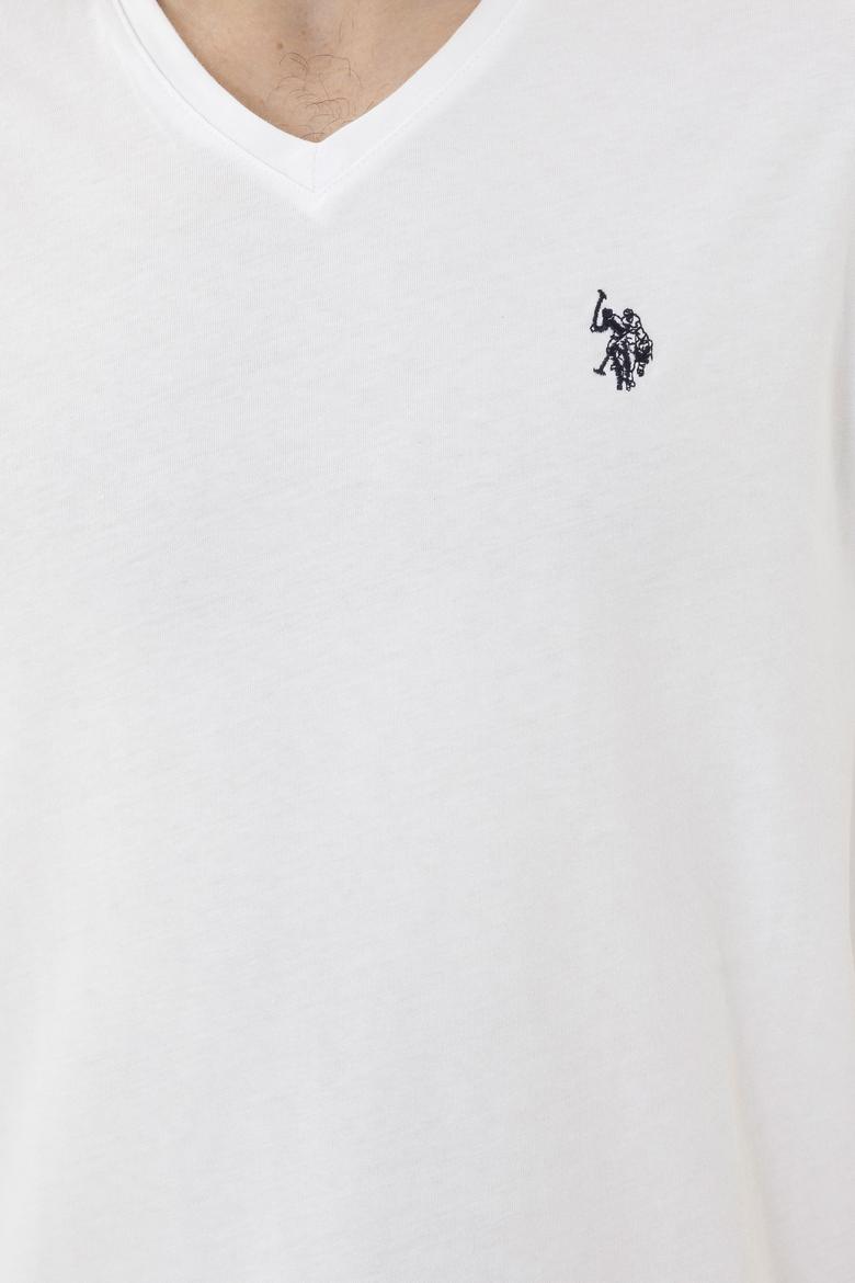 Erkek Regular Fit V Yaka Beyaz Basic Tişört - 50279617030