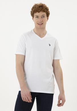 Erkek Regular Fit V Yaka Beyaz Basic Tişört - 50279617030