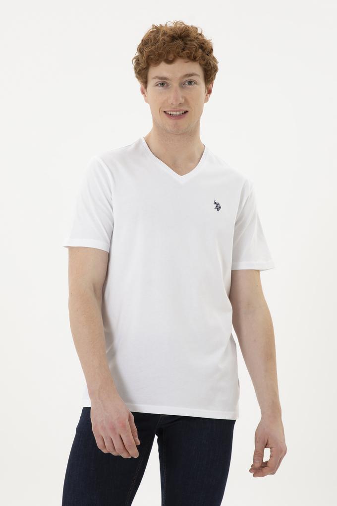 Erkek Regular Fit V Yaka Beyaz Basic Tişört