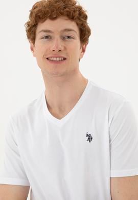 Erkek Regular Fit V Yaka Beyaz Basic Tişört - 50279617030