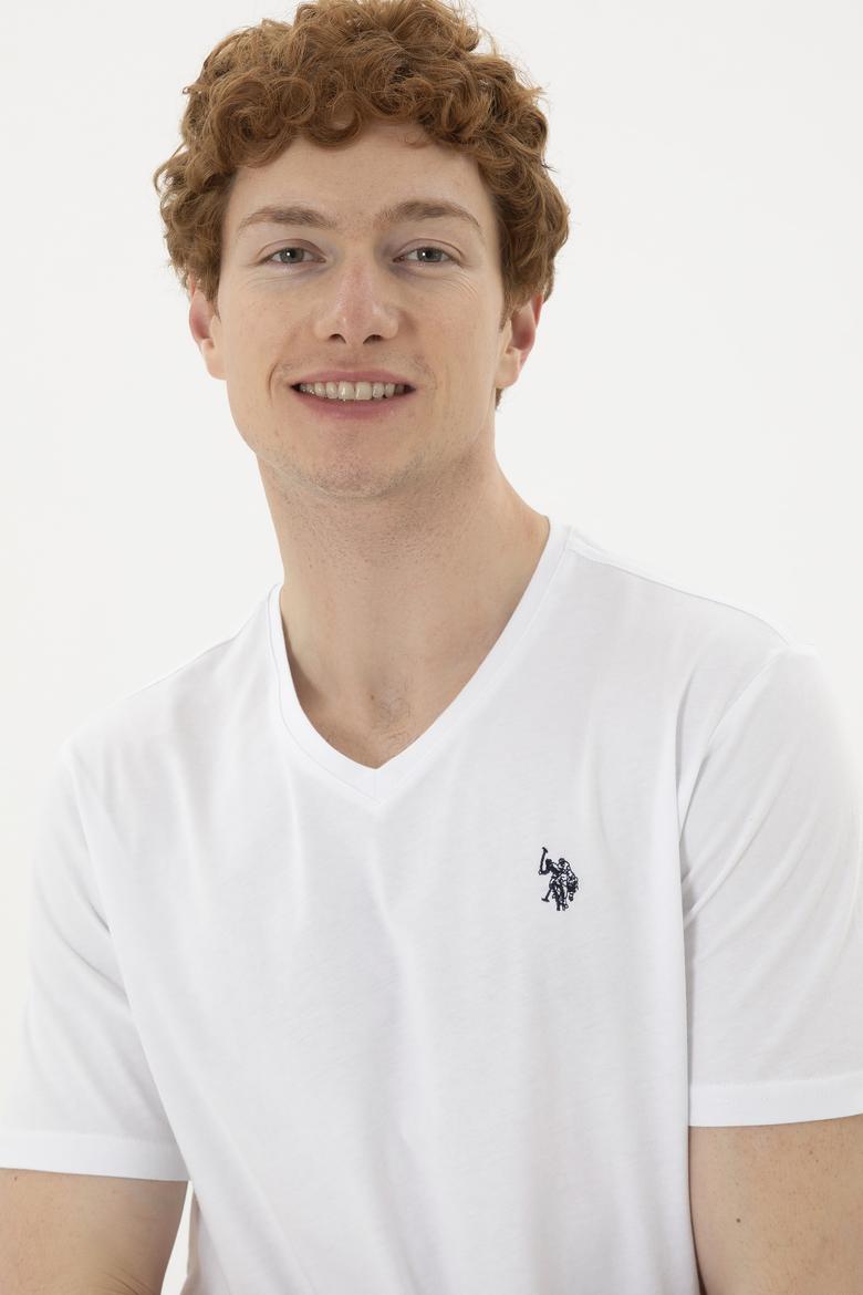 Erkek Regular Fit V Yaka Beyaz Basic Tişört - 50279617030