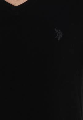 Erkek Regular Fit V Yaka Siyah Basic Tişört - 50279617009