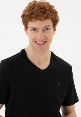 Erkek Regular Fit V Yaka Siyah Basic Tişört - 50279617009