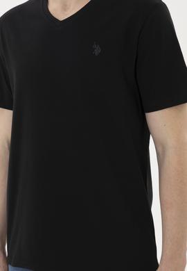 Erkek Regular Fit V Yaka Siyah Basic Tişört - 50279617009