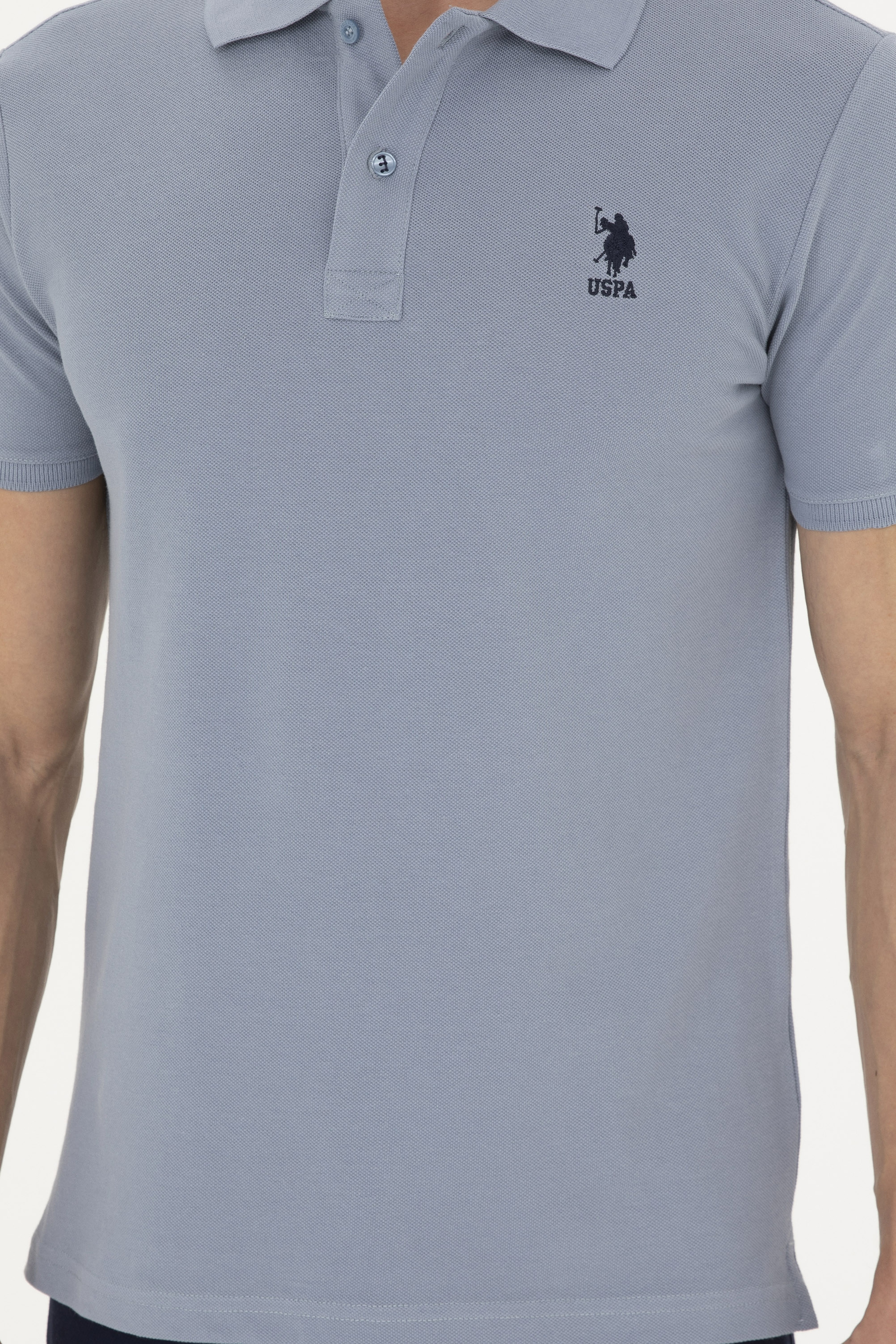 Erkek Slim Fit Polo Yaka İndigo Basic Tişört - Image 6