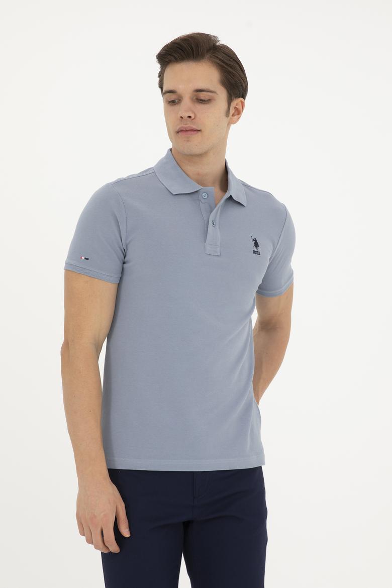 Erkek Slim Fit Polo Yaka İndigo Basic Tişört - 50279613297