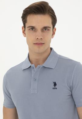 Erkek Slim Fit Polo Yaka İndigo Basic Tişört - 50279613297