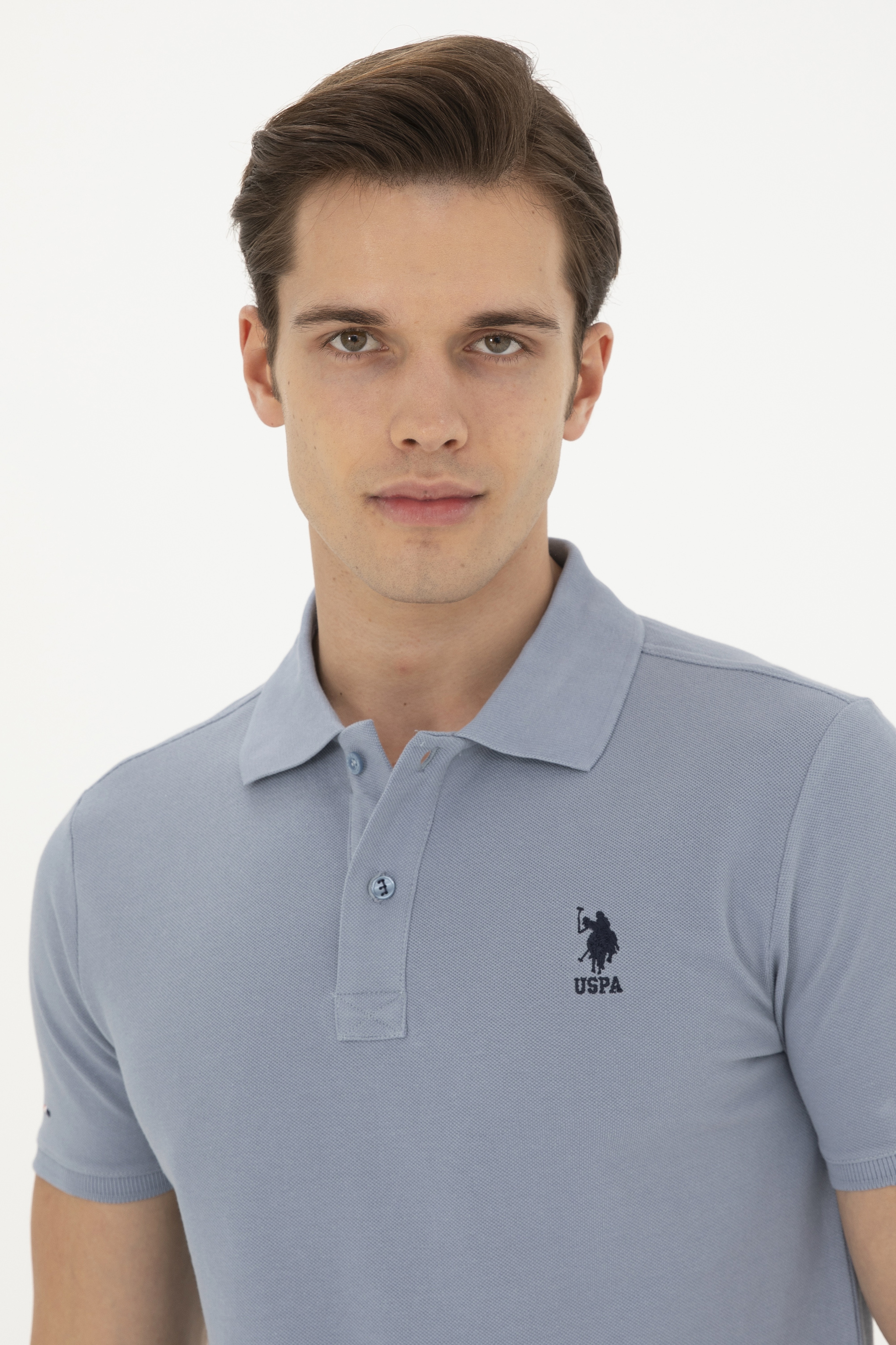 Erkek Slim Fit Polo Yaka İndigo Basic Tişört - Image 2
