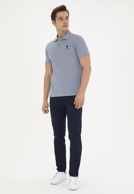 Erkek Slim Fit Polo Yaka İndigo Basic Tişört - 50279613297