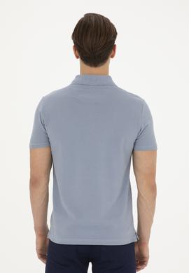 Erkek Slim Fit Polo Yaka İndigo Basic Tişört - 50279613297