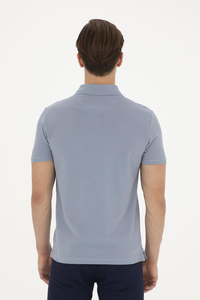 Erkek Slim Fit Polo Yaka İndigo Basic Tişört - 50279613297