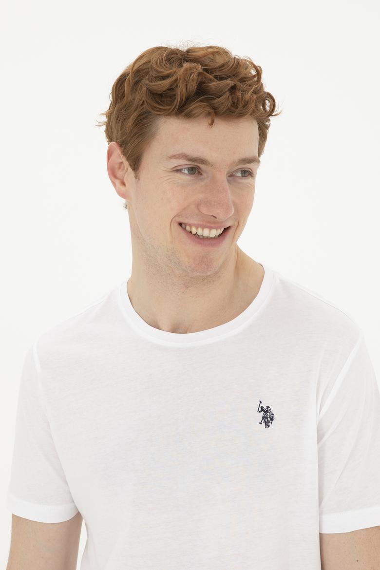 Erkek Regular Fit Bisiklet Yaka Beyaz Basic Tişört - 50279575009