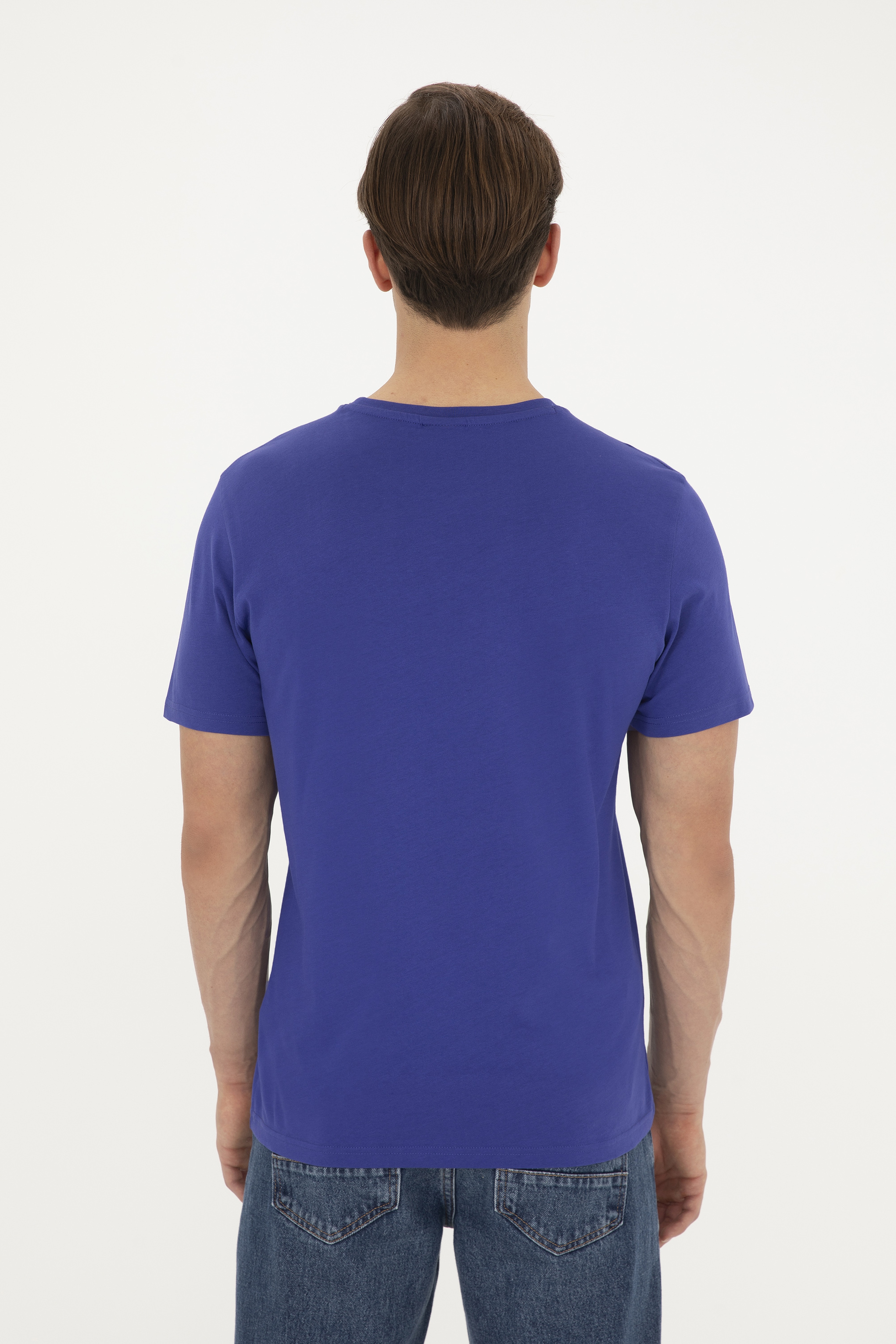 Erkek Regular Fit Bisiklet Yaka Mavi Basic Tişört