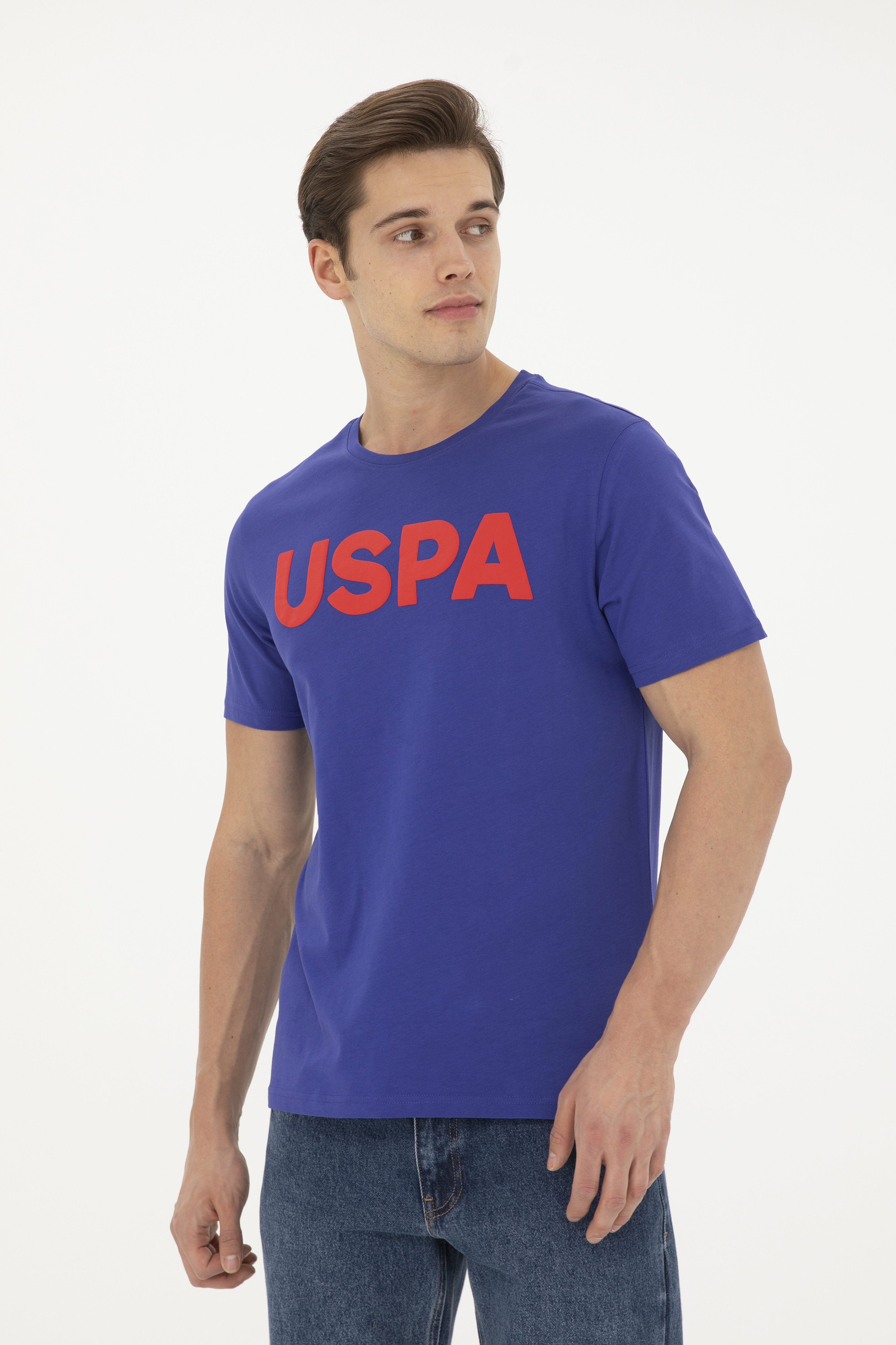 Erkek Regular Fit Bisiklet Yaka Mavi Basic Tişört - Image 3
