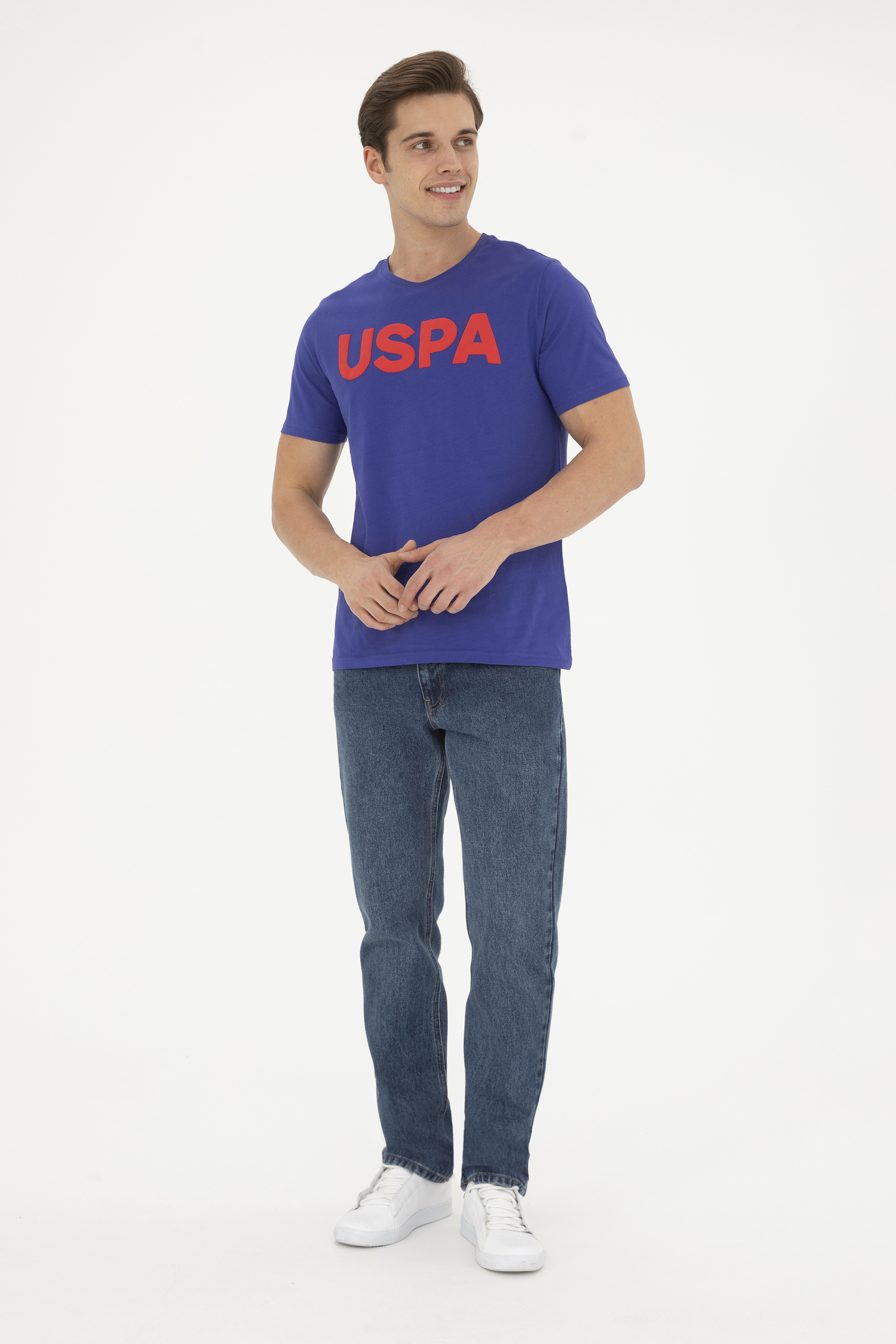 Erkek Regular Fit Bisiklet Yaka Mavi Basic Tişört