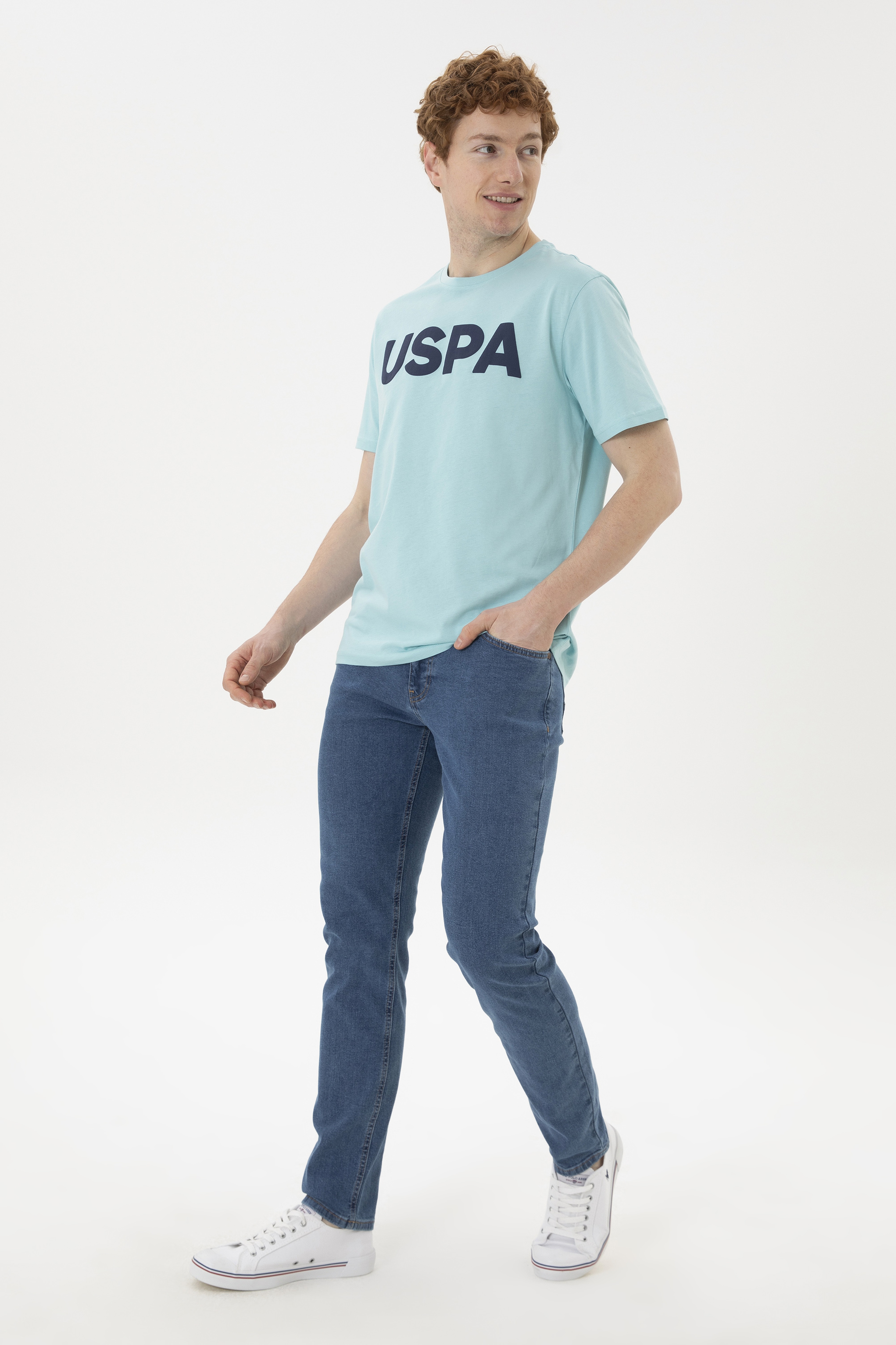Erkek Regular Fit Bisiklet Yaka Su Yeşili Basic Tişört