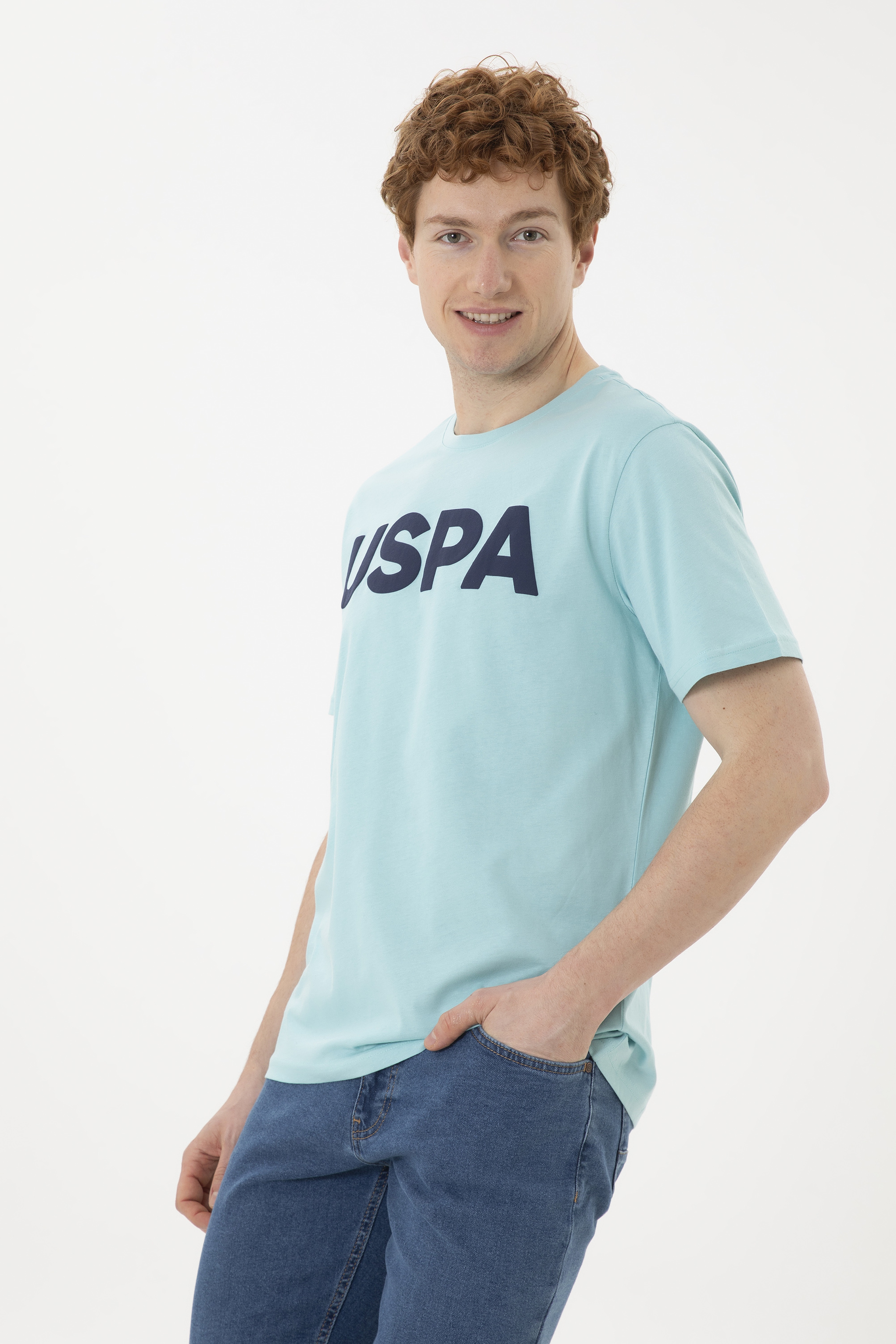 Erkek Regular Fit Bisiklet Yaka Su Yeşili Basic Tişört - Image 3