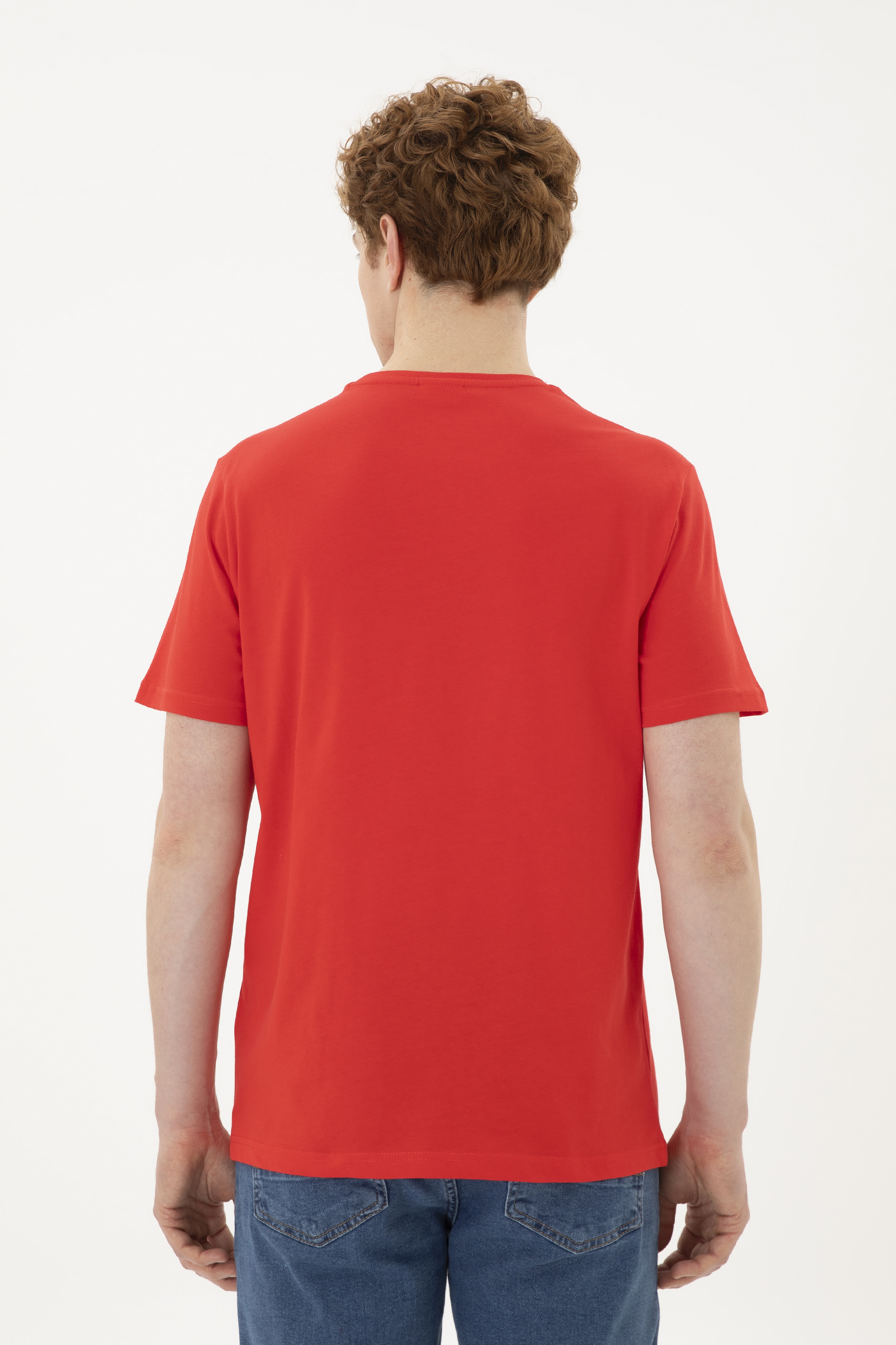 Erkek Regular Fit Bisiklet Yaka Kırmızı Basic Tişört - Image 5