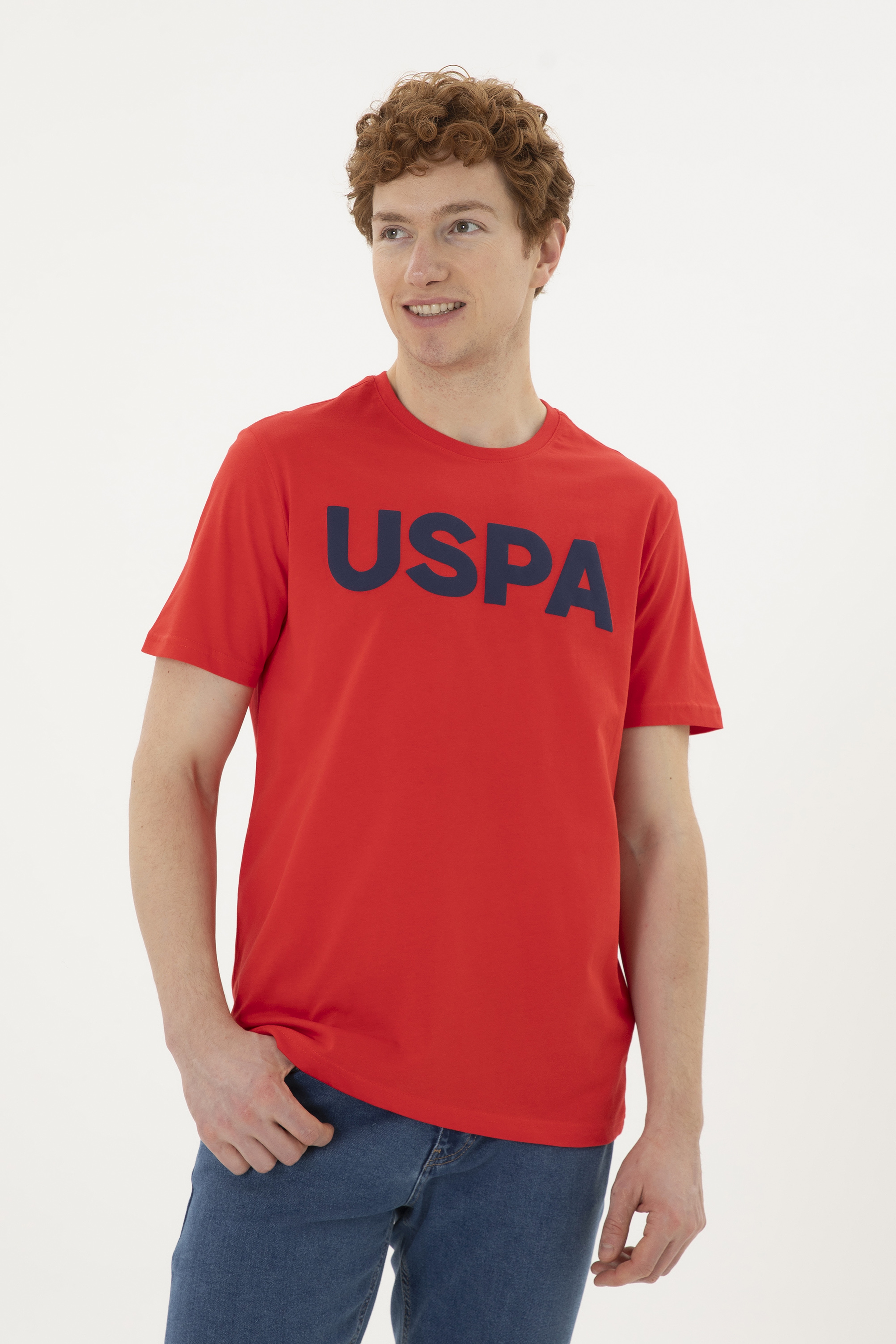 Erkek Regular Fit Bisiklet Yaka Kırmızı Basic Tişört - Image 1