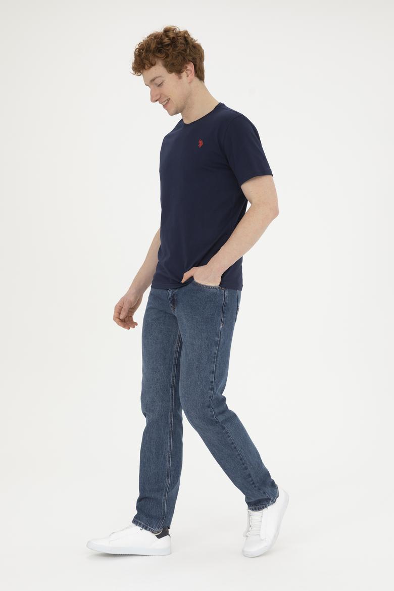 Erkek Regular Fit Bisiklet Yaka Lacivert Basic Tişört - 50279632039