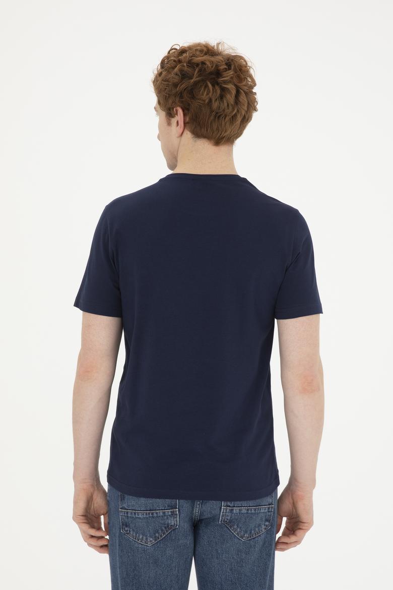 Erkek Regular Fit Bisiklet Yaka Lacivert Basic Tişört - 50279632039