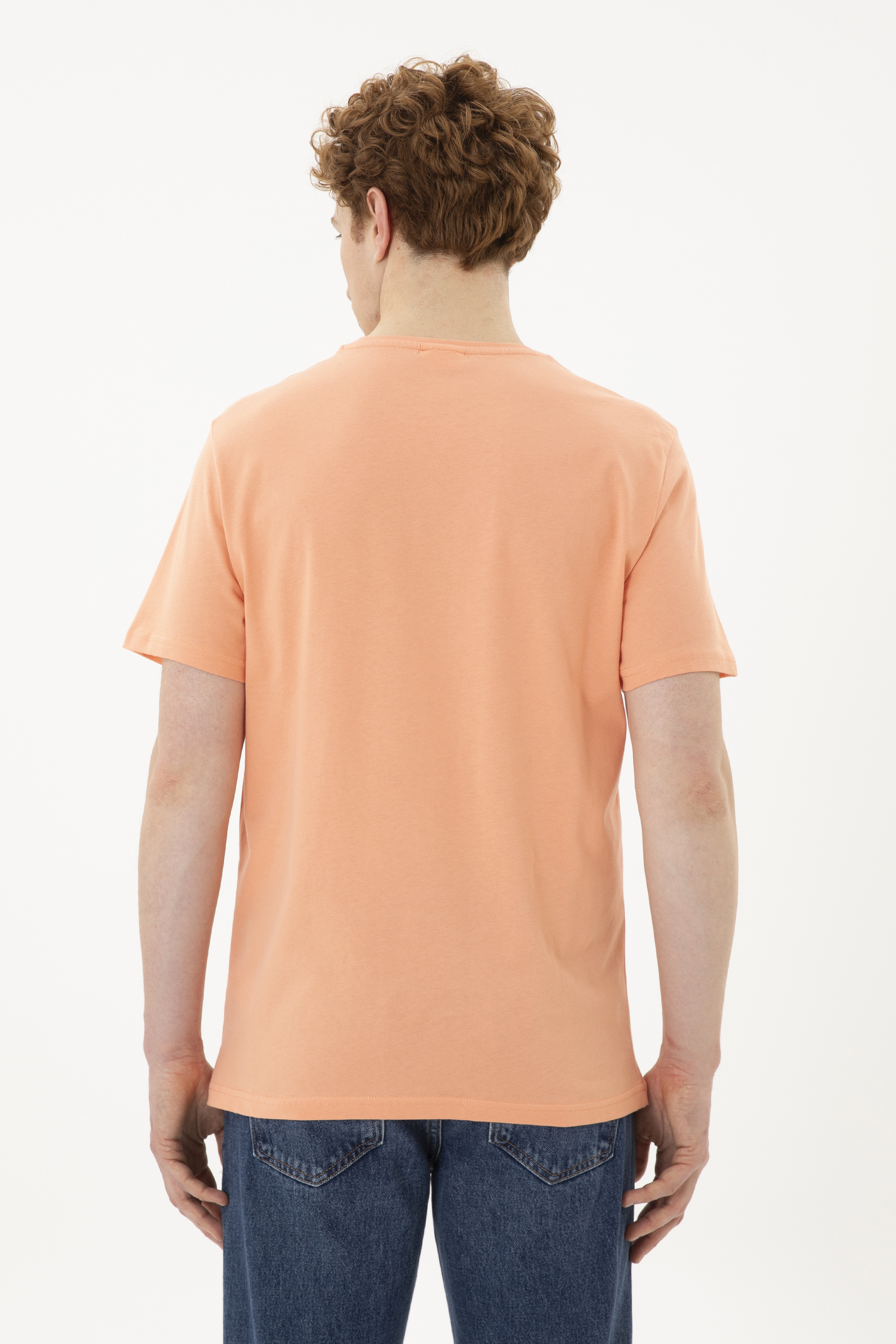 Erkek Regular Fit Bisiklet Yaka Somon Basic Tişört - Image 5