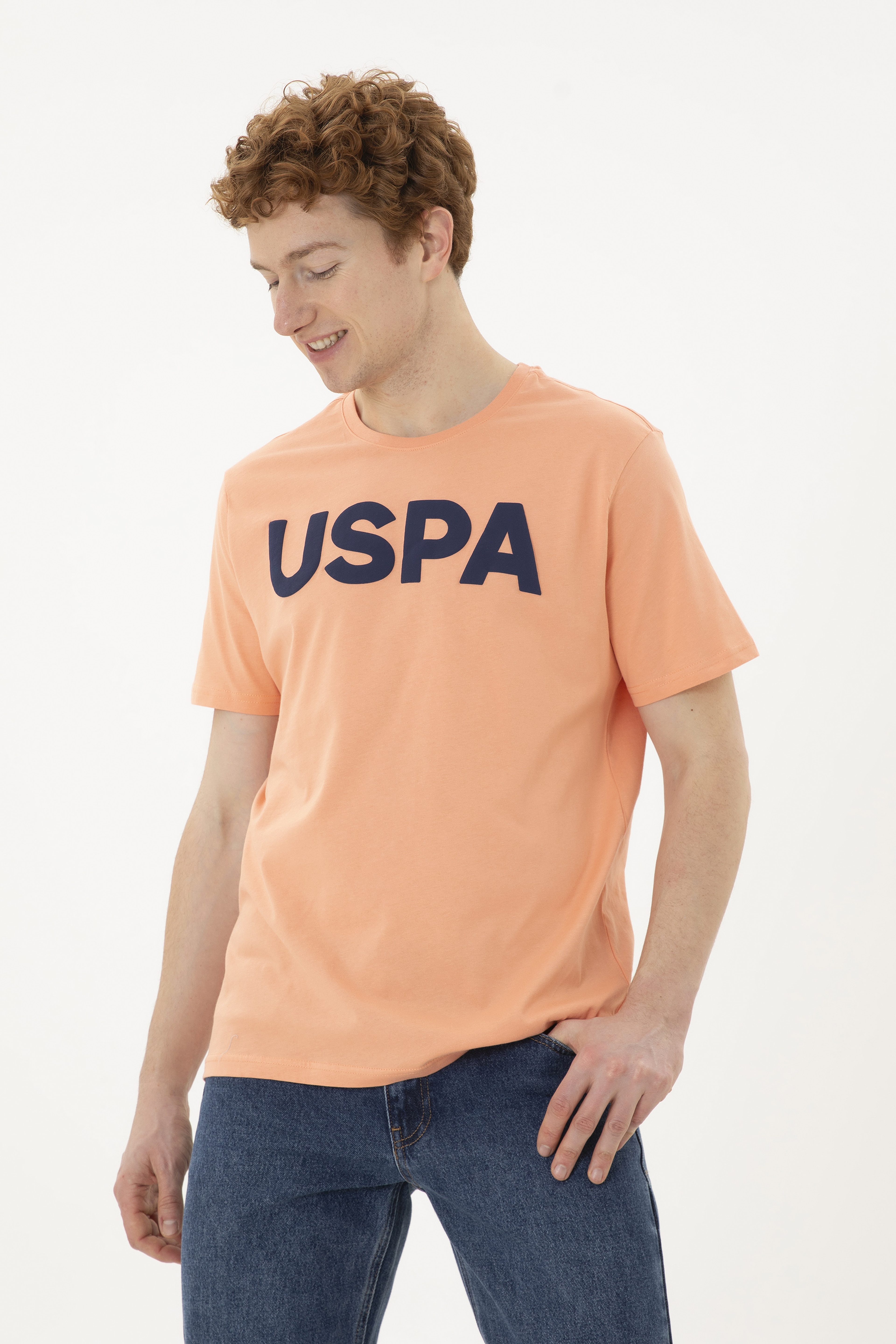 Erkek Regular Fit Bisiklet Yaka Somon Basic Tişört - Image 1