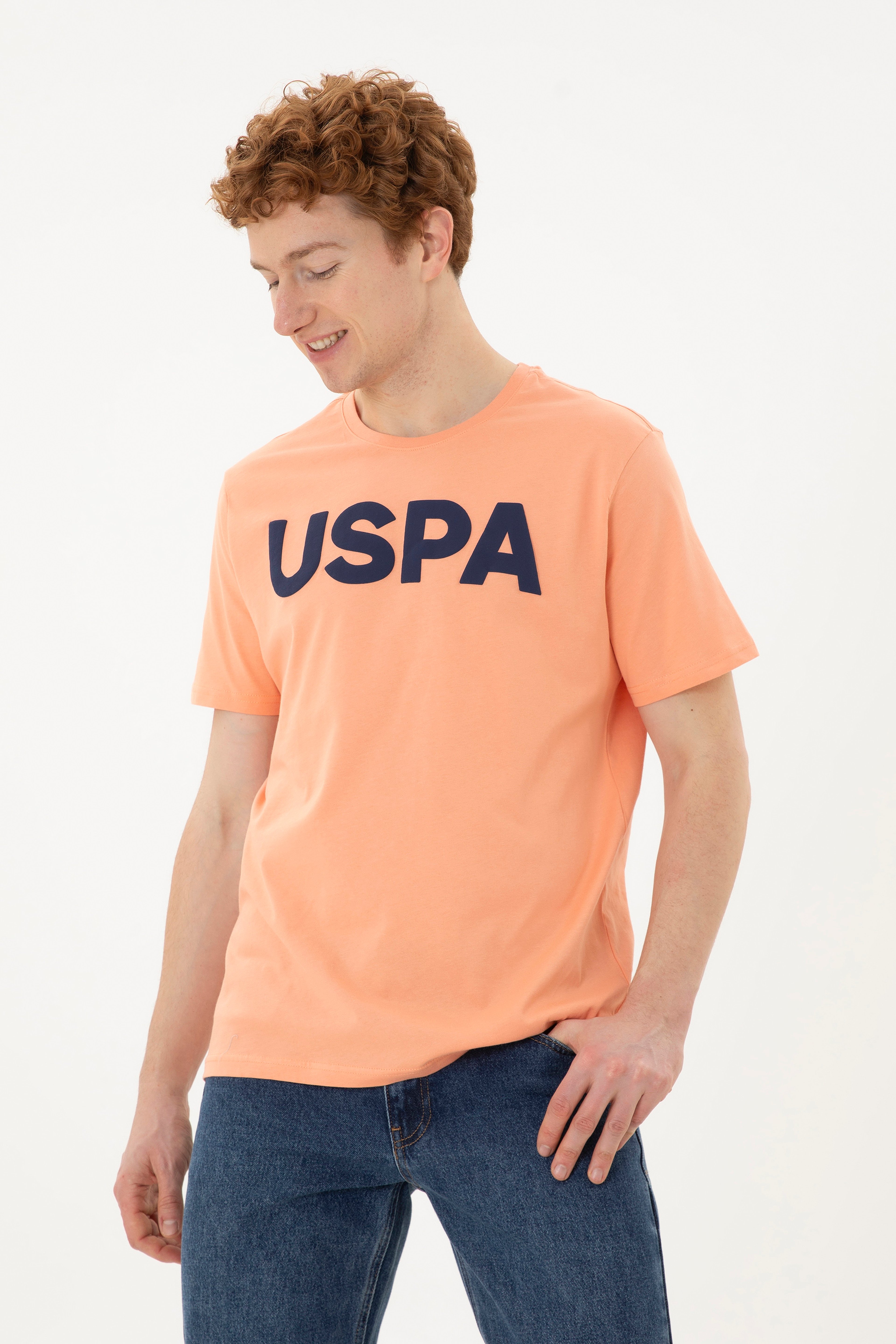 Erkek Regular Fit Bisiklet Yaka Somon Basic Tişört