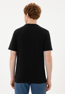 Erkek Regular Fit Bisiklet Yaka Siyah Basic Tişört - 50279620116